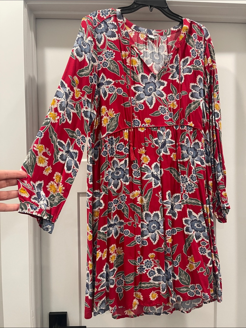 Old Navy Red Floral Long-Sleeve Swing Dress